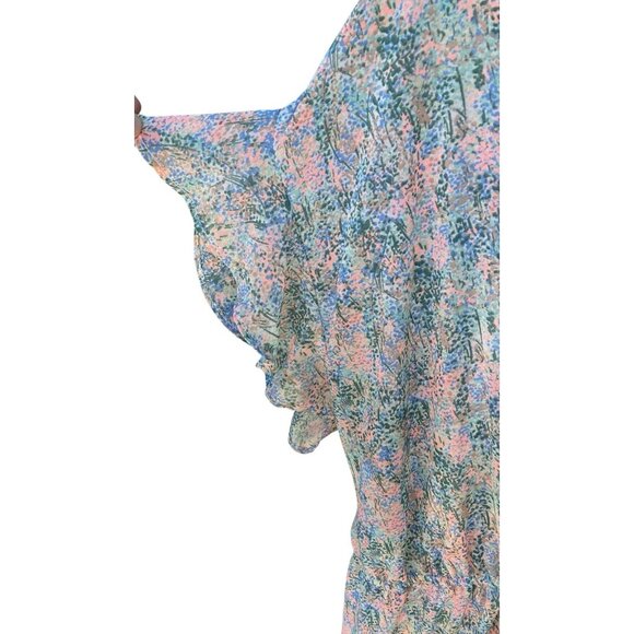 Women's Ava & Viv Pastel Floral Tiered Maxi Dress Flutter Sleeves Plus Size 1X - Picture 5 of 10